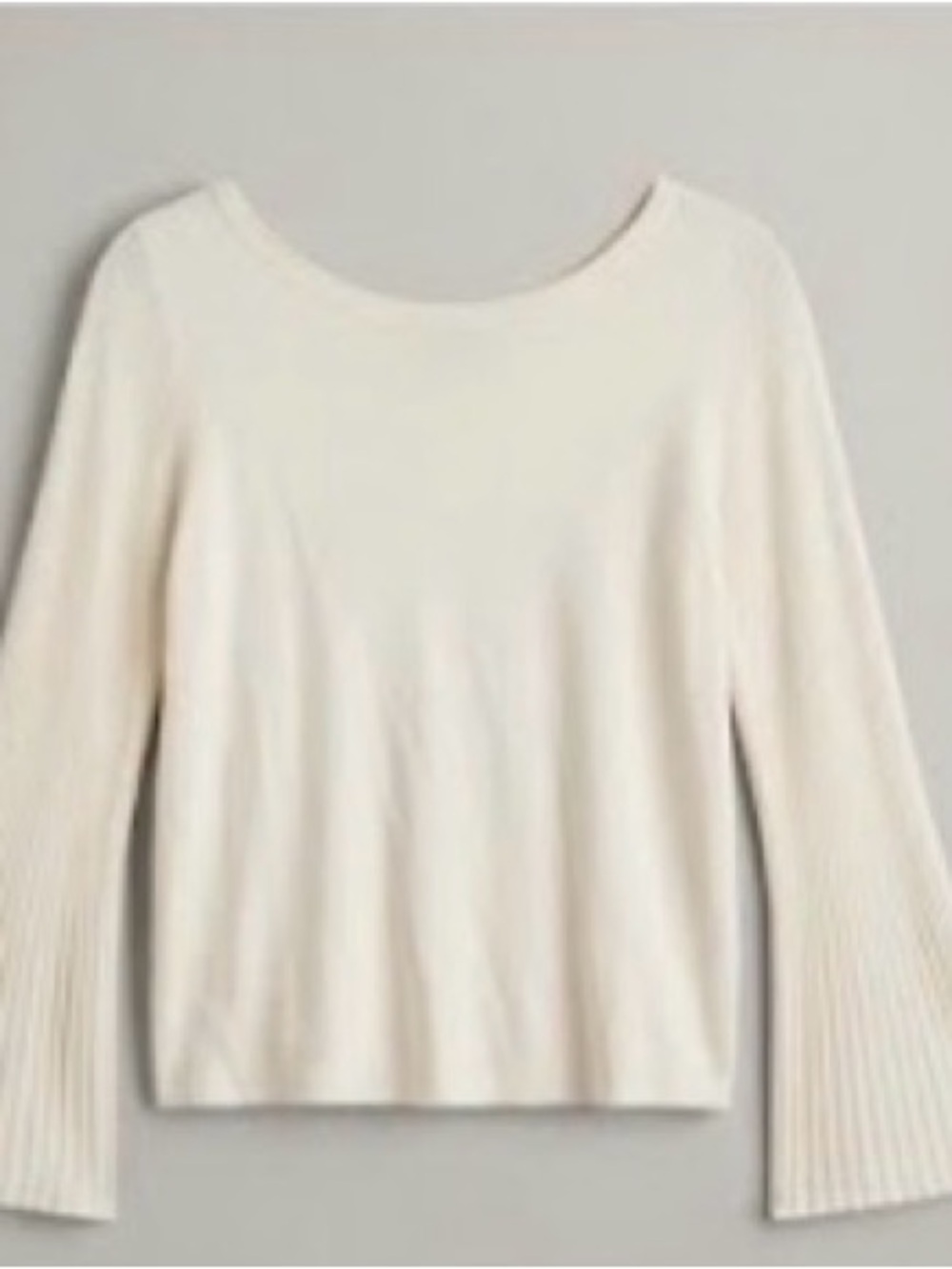 Ann Taylor Cream Crewneck Sweater with Ribbed Bell Sleeves
